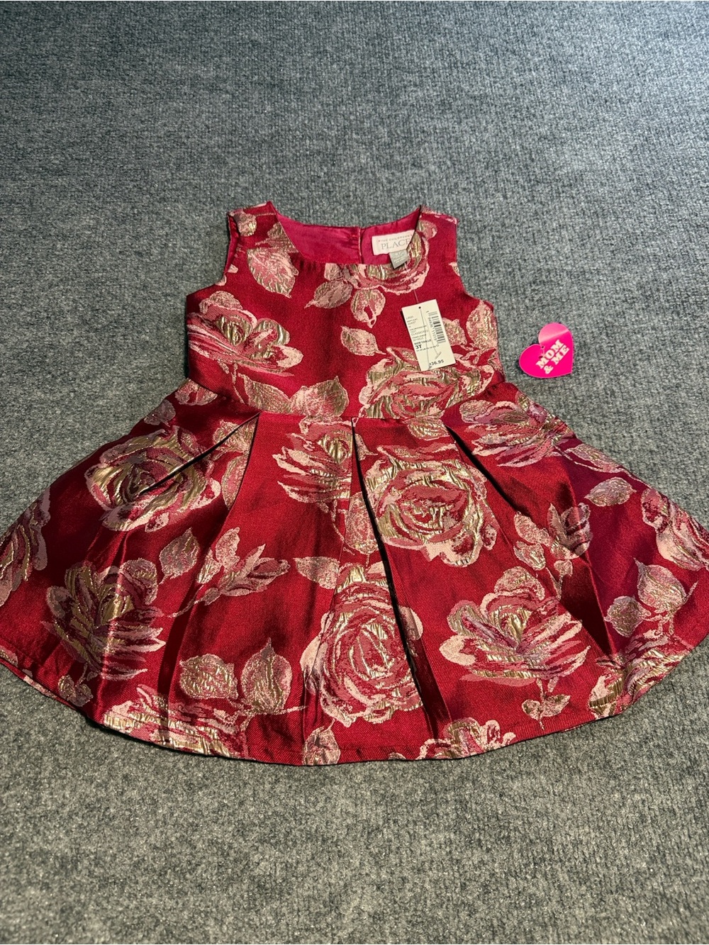 The Children's Place Red Dress with Gold Floral Jacquard